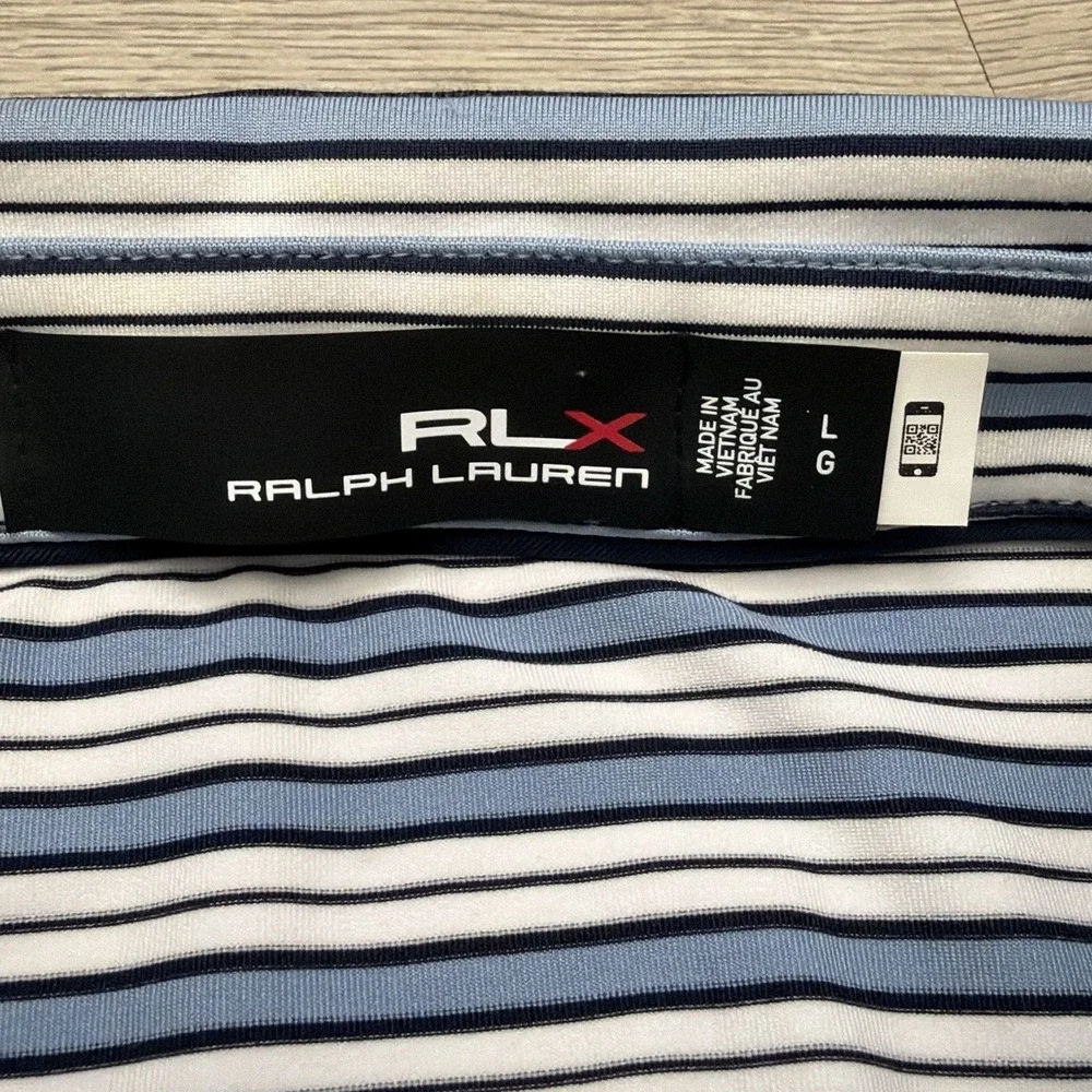 RLX Ralph Lauren Golf Polo Mens Large Blue Stripe Performance Stretch